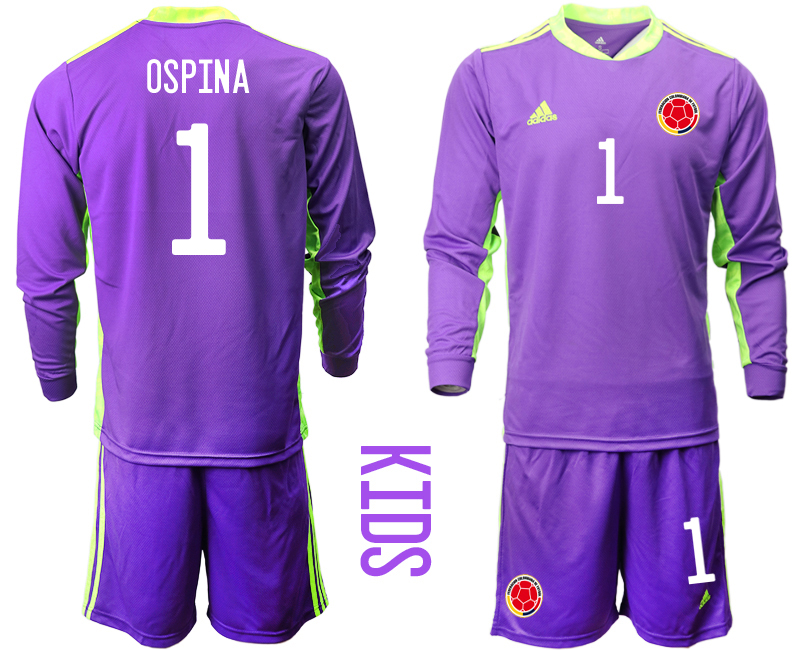 Youth 2020-2021 Season National team Colombia goalkeeper Long sleeve purple #1 Soccer Jersey1